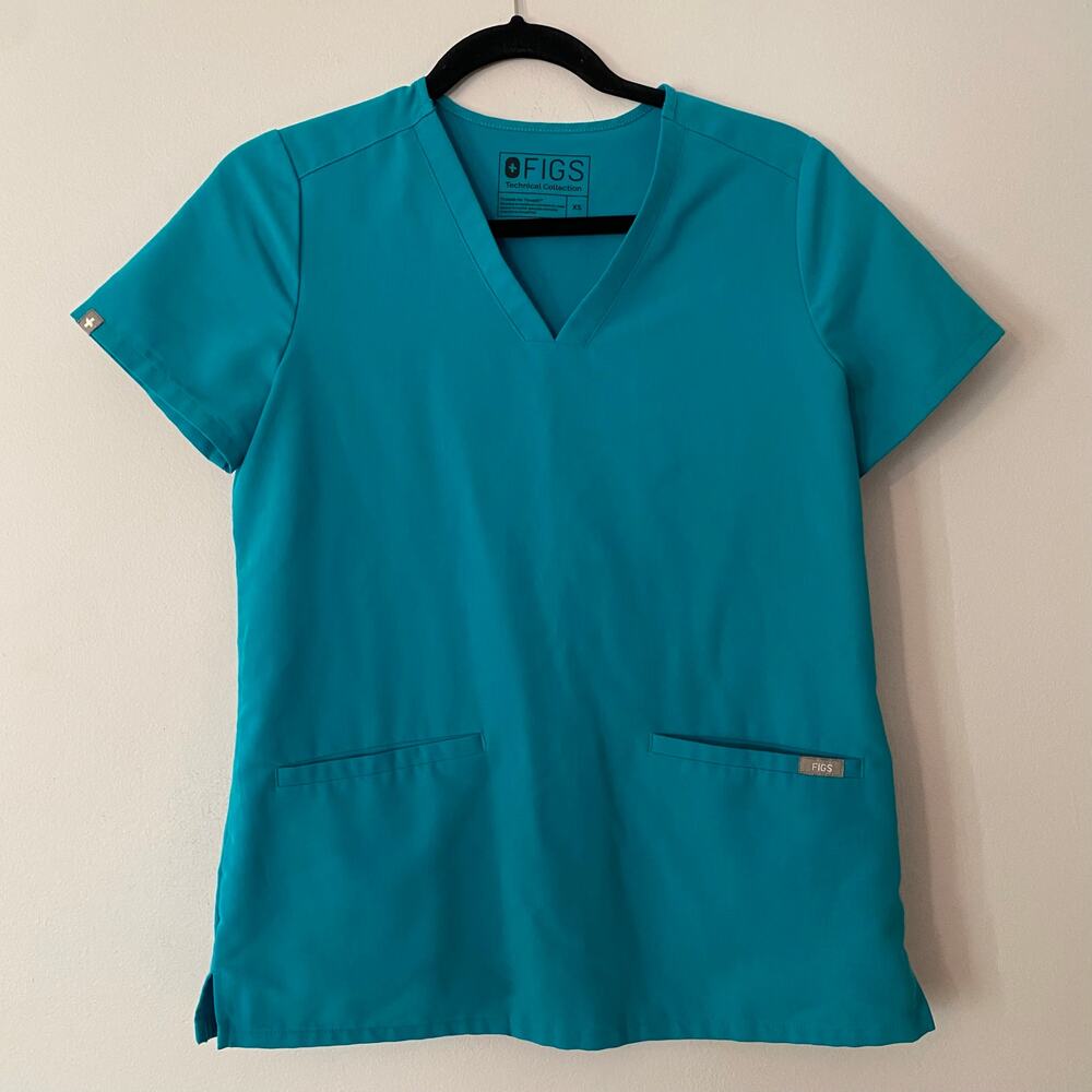 FIGS Teal Blue Casma Scrub Top Two Pocket Nurse Uniform Dr Women's size XS